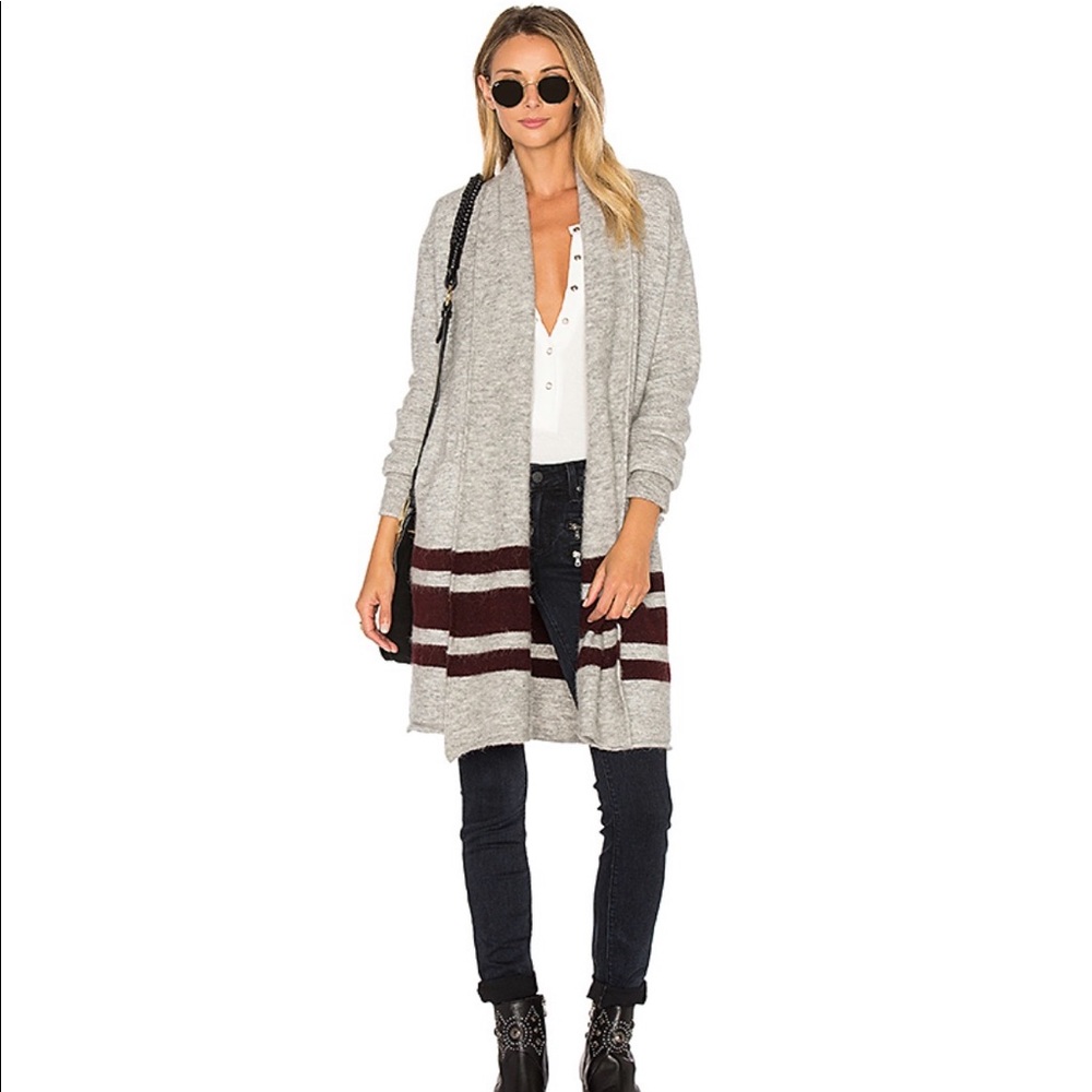 PAIGE Maison Cardigan  Grey & Cabernet Stripe